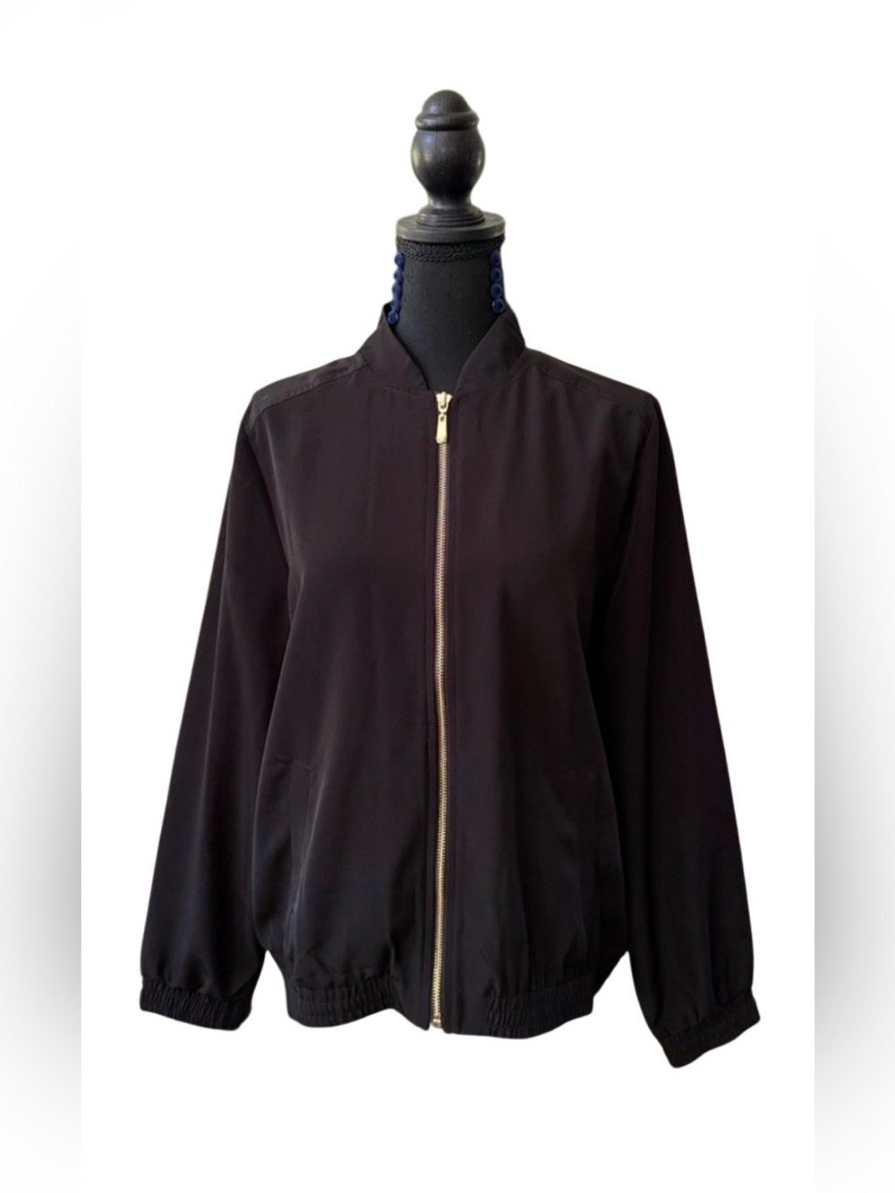 Susan Graver Black Zip-Front Bomber Jacket
